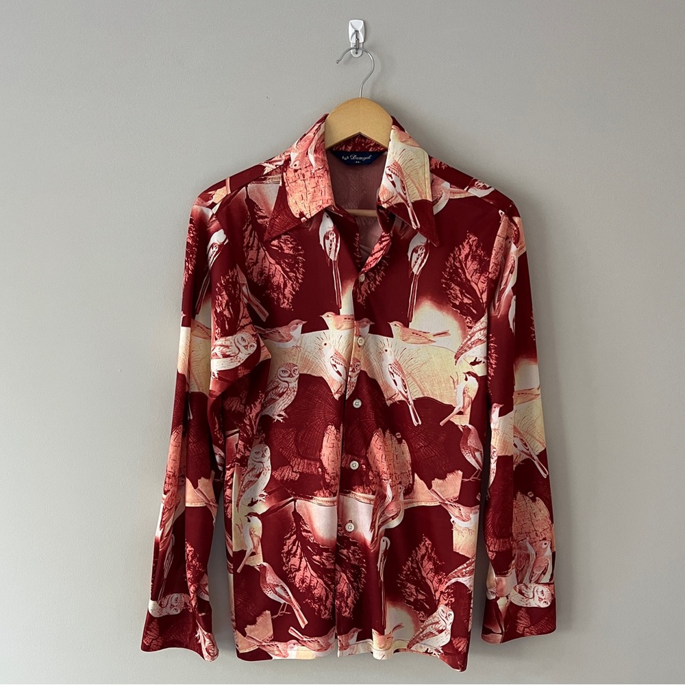 Elegant Burgundy Patterned Women's Button Down Shirt